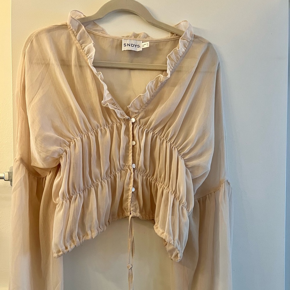 SYNDYS Sheer Ruffled Blouse - Size 2